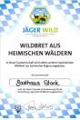 Unsere Urkunde von "Jäger Wild" für WILDBRET AUS HEIMISCHEN WÄLDERN!
